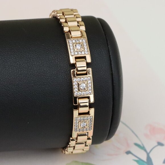 "Elegant Square Motif Rose Gold Bracelet with CZ Accents, XPBL0920 - Picture 1 of 13